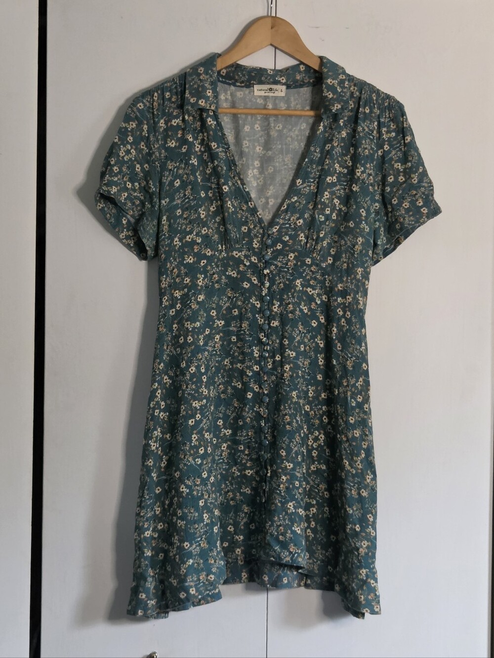 NATURAL LIFE Teal Floral Short Sleeve V-Neck Tunic